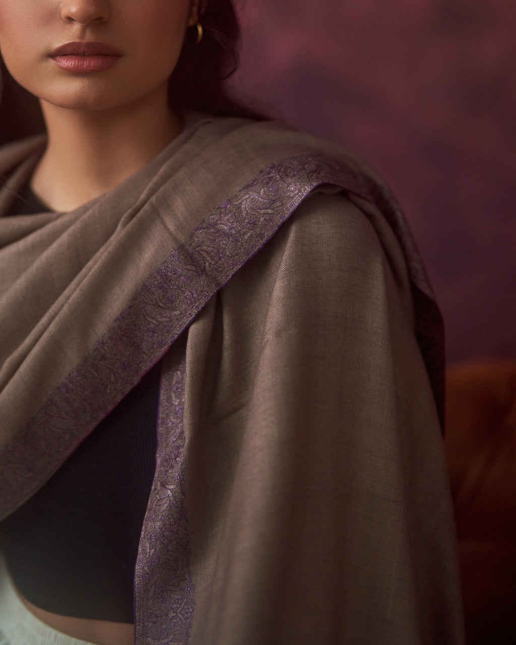 Dusky Mauve Sozni Shawl