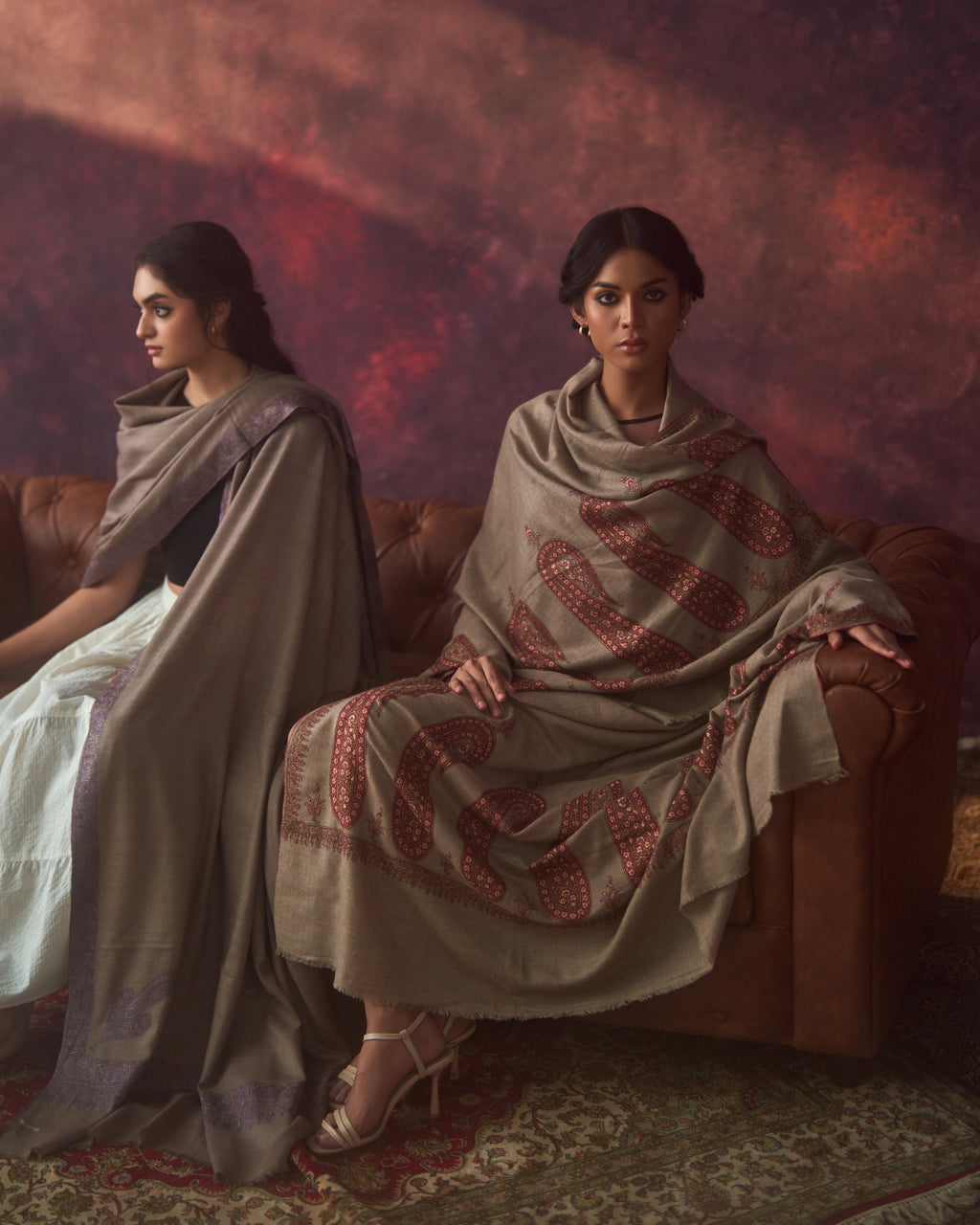 Dusky Mauve Sozni Shawl